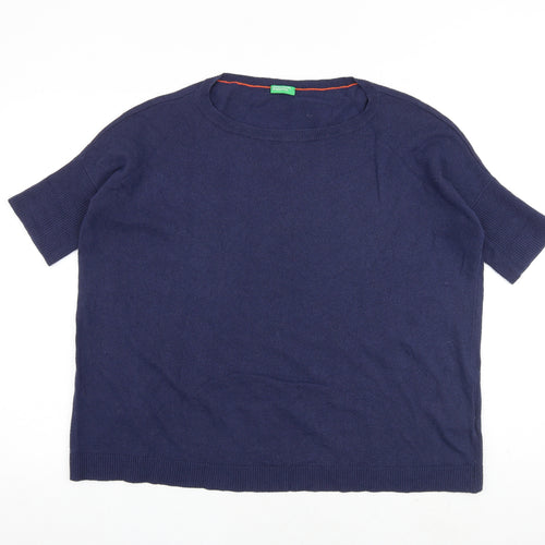 United Colors of Benetton Womens Blue Round Neck Wool Pullover Jumper Size XS