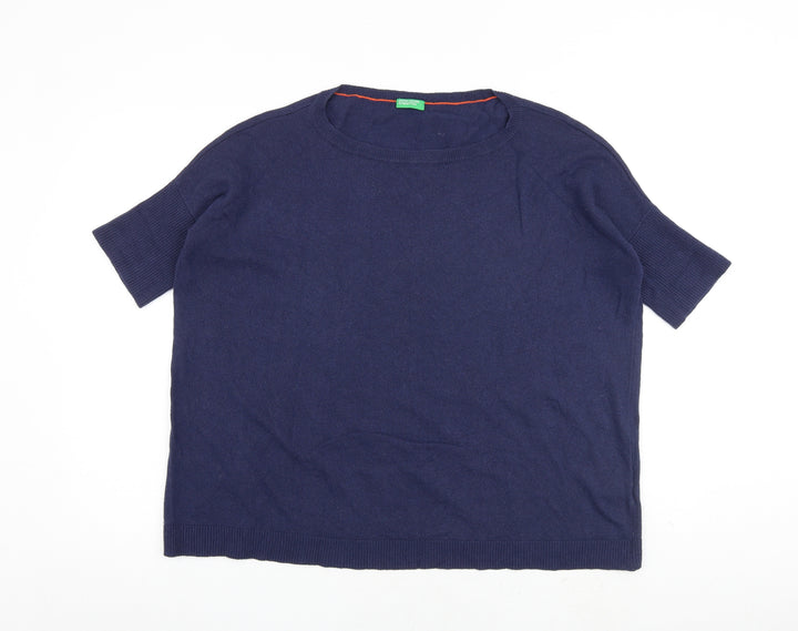 United Colors of Benetton Womens Blue Round Neck Wool Pullover Jumper Size XS