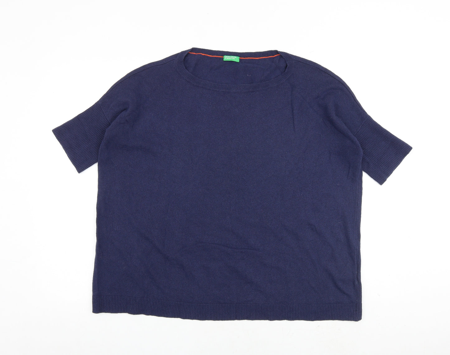 United Colors of Benetton Womens Blue Round Neck Wool Pullover Jumper Size XS