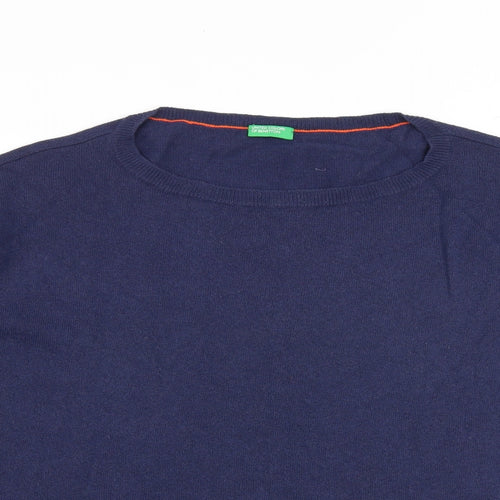 United Colors of Benetton Womens Blue Round Neck Wool Pullover Jumper Size XS
