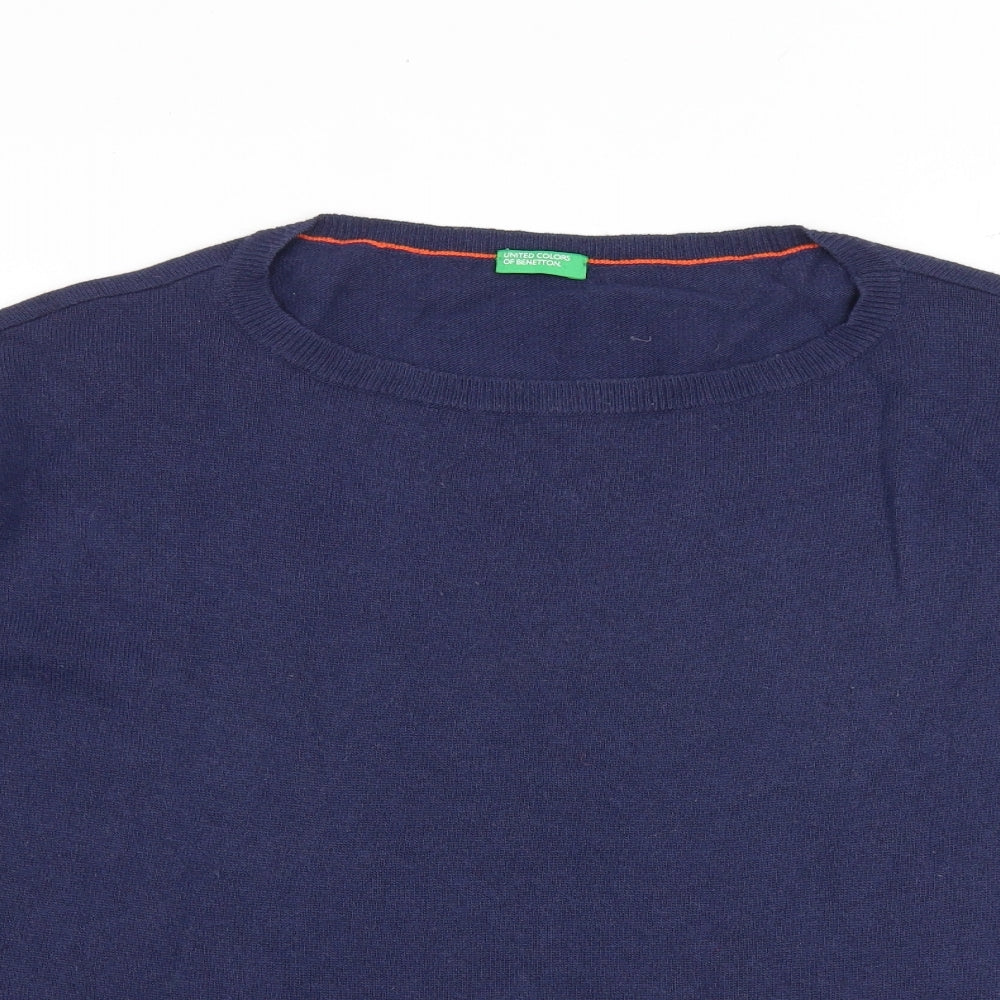 United Colors of Benetton Womens Blue Round Neck Wool Pullover Jumper Size XS