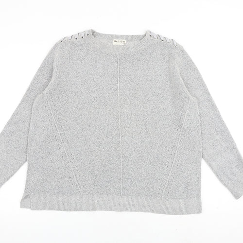 Indigo Womens Grey Round Neck Acrylic Pullover Jumper Size 14