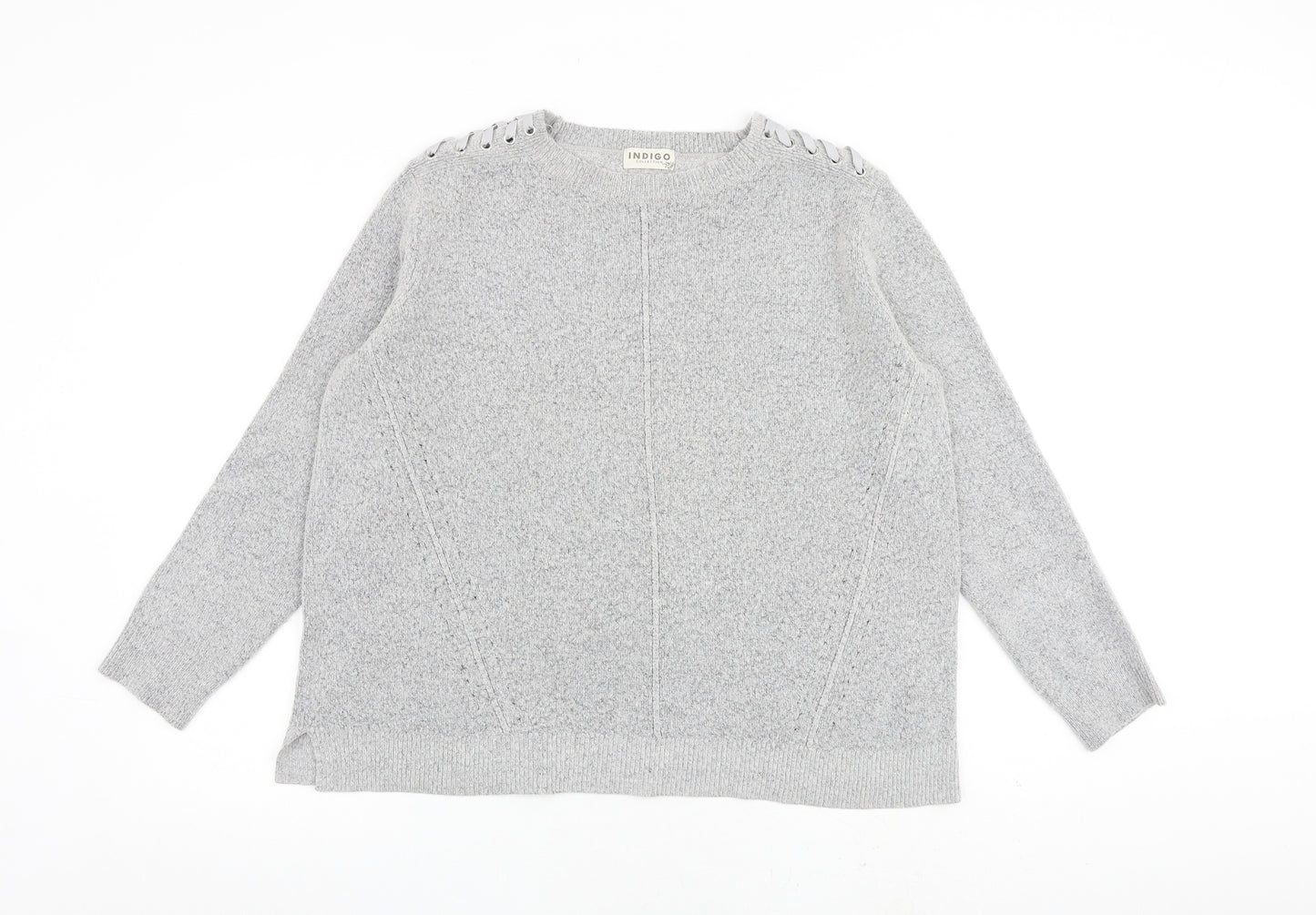 Indigo Womens Grey Round Neck Acrylic Pullover Jumper Size 14