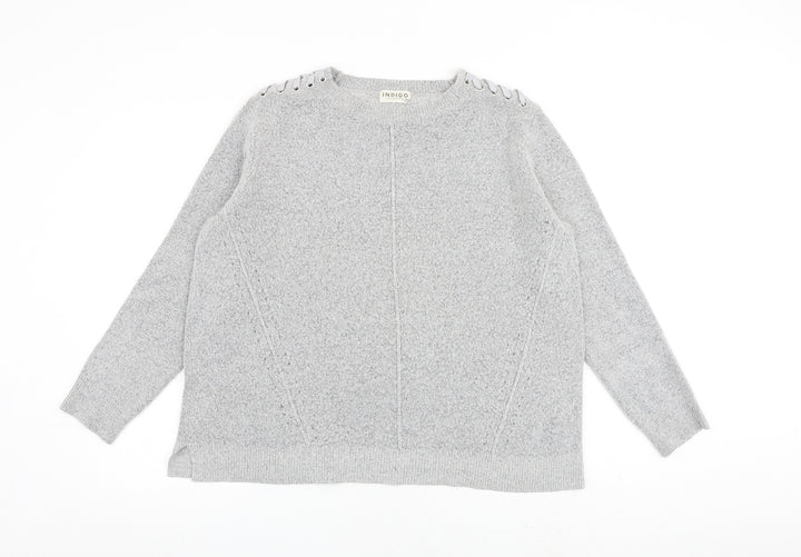 Indigo Womens Grey Round Neck Acrylic Pullover Jumper Size 14