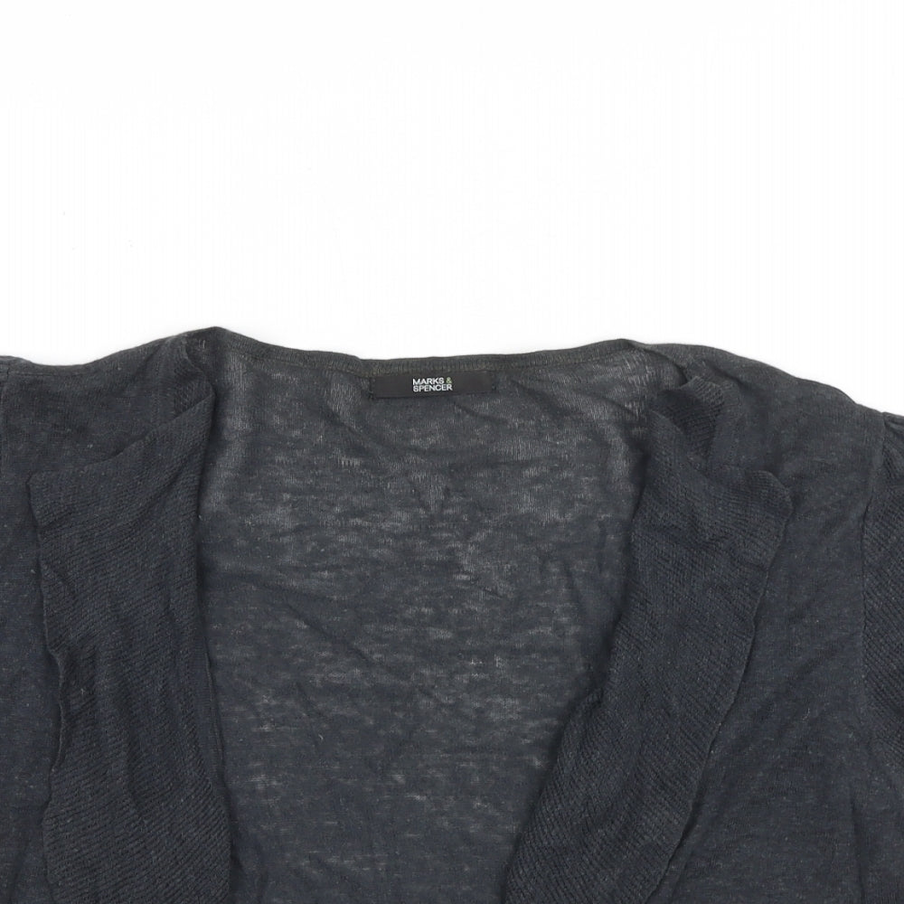 Marks and Spencer Womens Grey V-Neck Linen Cardigan Jumper Size 16
