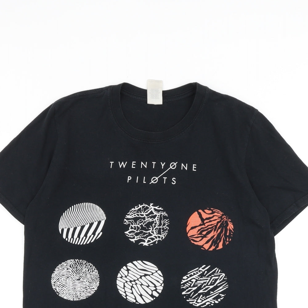 Twenty One Pilots Mens Black Polyester T-Shirt Size M Round Neck