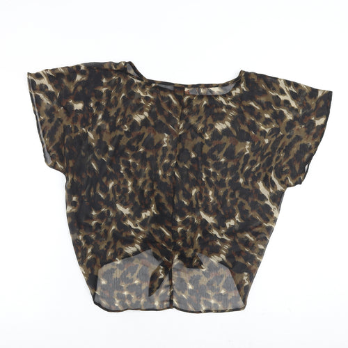 Fire Womens Brown Animal Print Polyester Basic Blouse Size S Round Neck