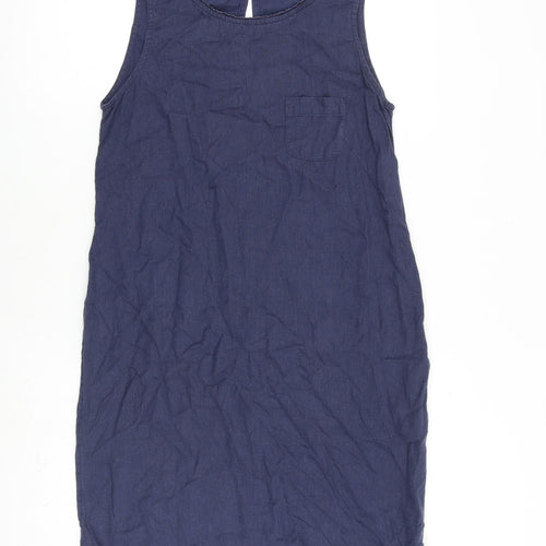 Marks and Spencer Womens Blue Flax A-Line Size 10 Round Neck Button