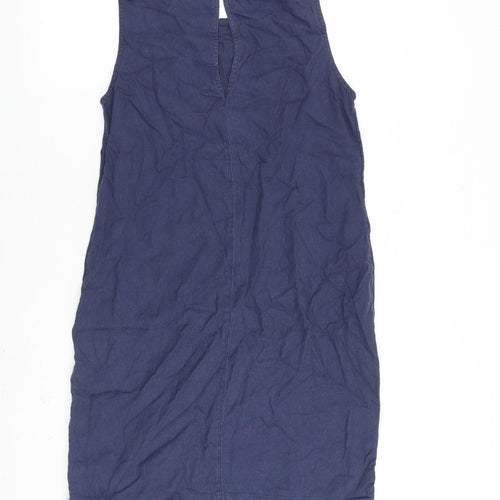 Marks and Spencer Womens Blue Flax A-Line Size 10 Round Neck Button