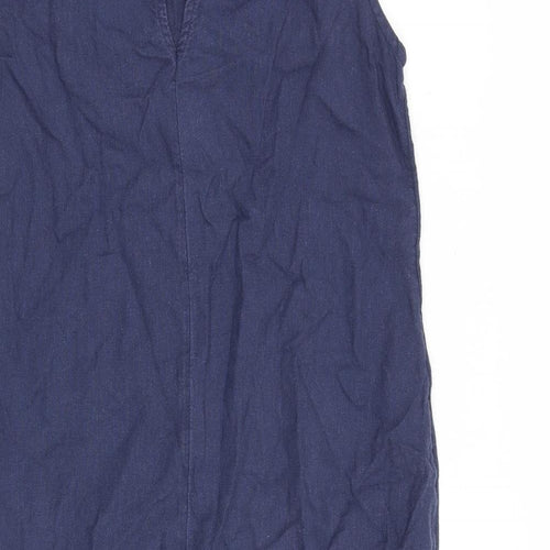 Marks and Spencer Womens Blue Flax A-Line Size 10 Round Neck Button