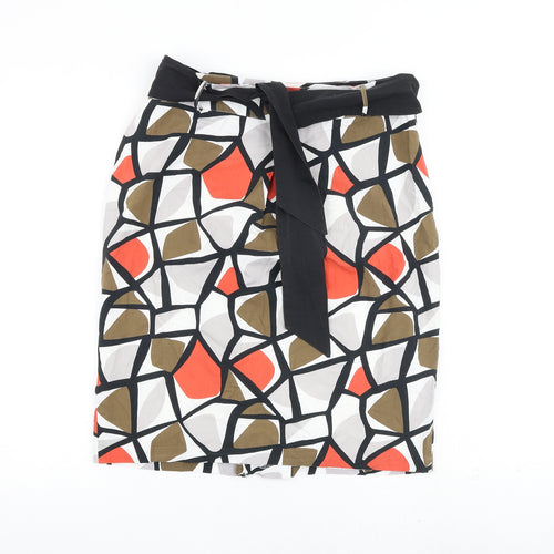 Marks and Spencer Womens Multicoloured Geometric Cotton A-Line Skirt Size 10 Tie