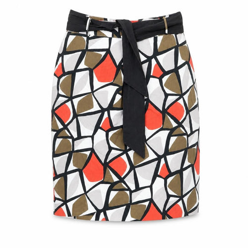 Marks and Spencer Womens Multicoloured Geometric Cotton A-Line Skirt Size 10 Tie