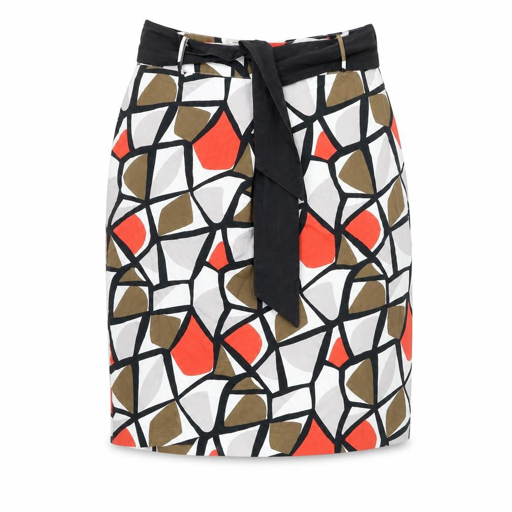 Marks and Spencer Womens Multicoloured Geometric Cotton A-Line Skirt Size 10 Tie