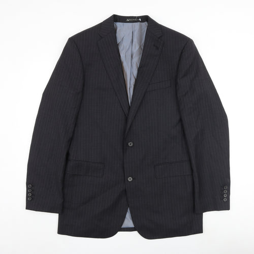 Samuel Windsor Mens Grey Striped Wool Jacket Blazer Size 40 Regular - Inside pockets