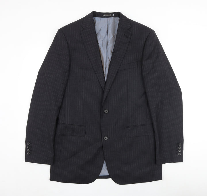 Samuel Windsor Mens Grey Striped Wool Jacket Blazer Size 40 Regular - Inside pockets