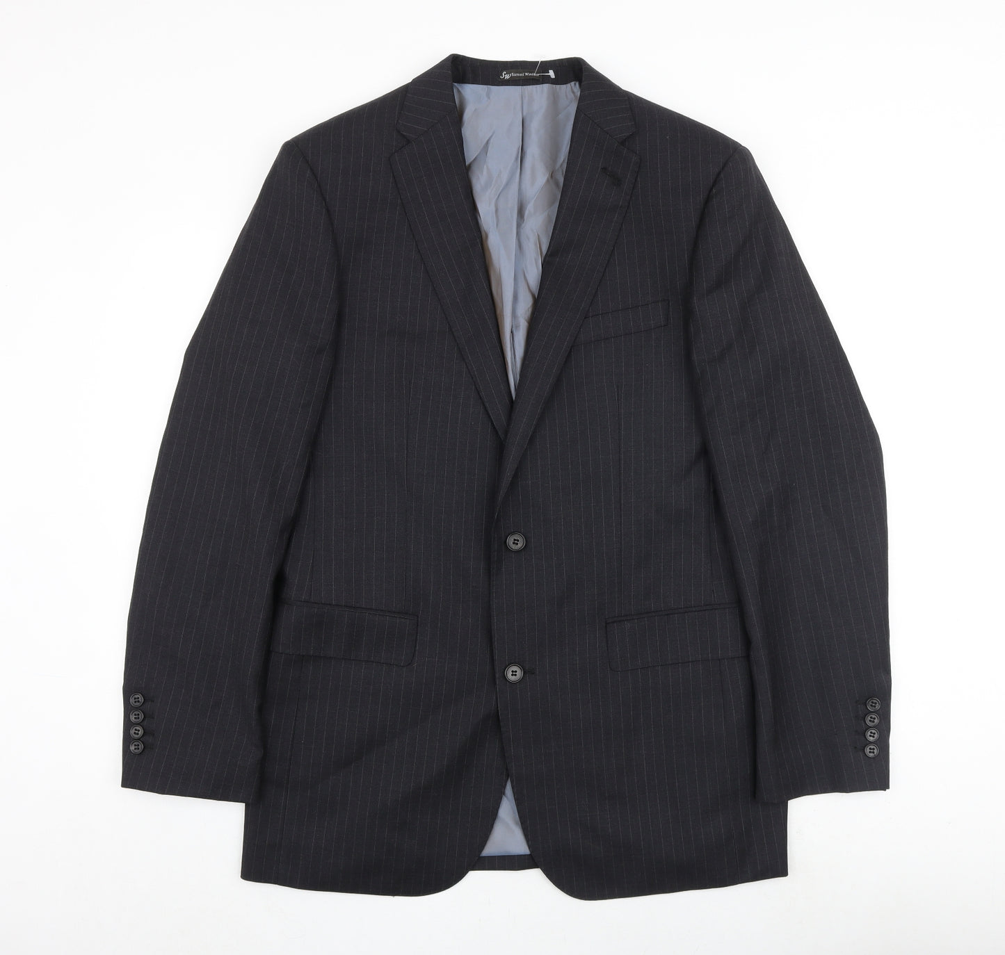 Samuel Windsor Mens Grey Striped Wool Jacket Blazer Size 40 Regular - Inside pockets