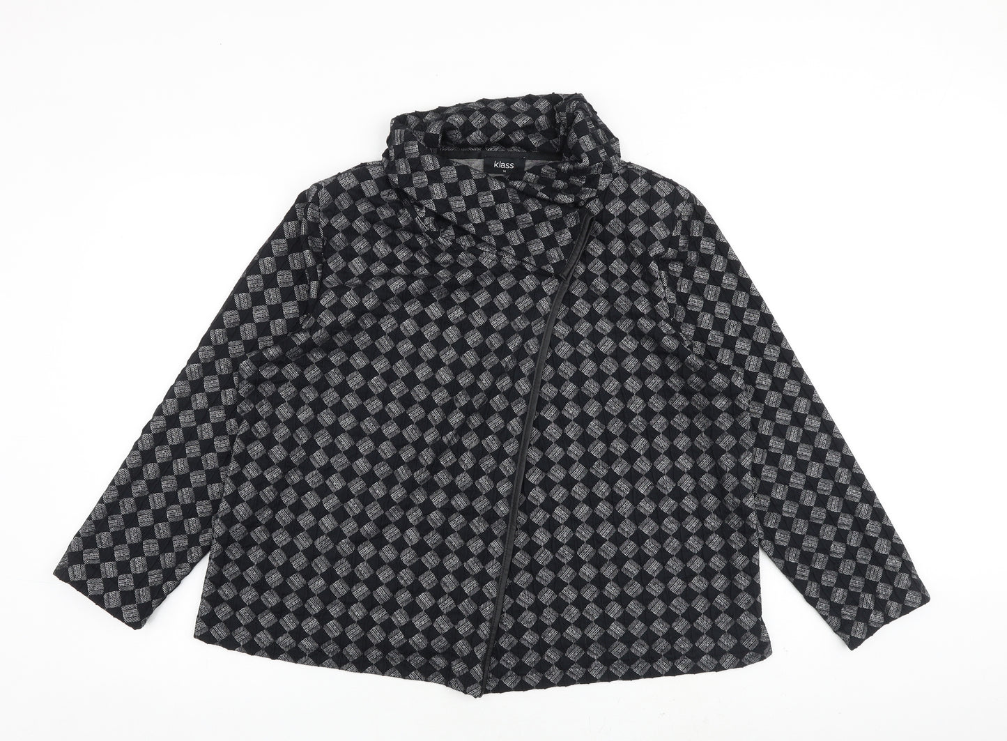 Klass Womens Black Geometric Jacket Coat Size 14 Button