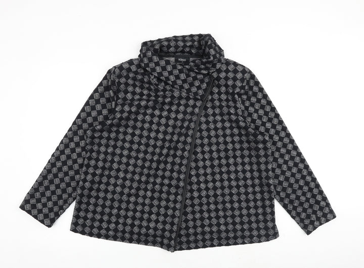 Klass Womens Black Geometric Jacket Coat Size 14 Button
