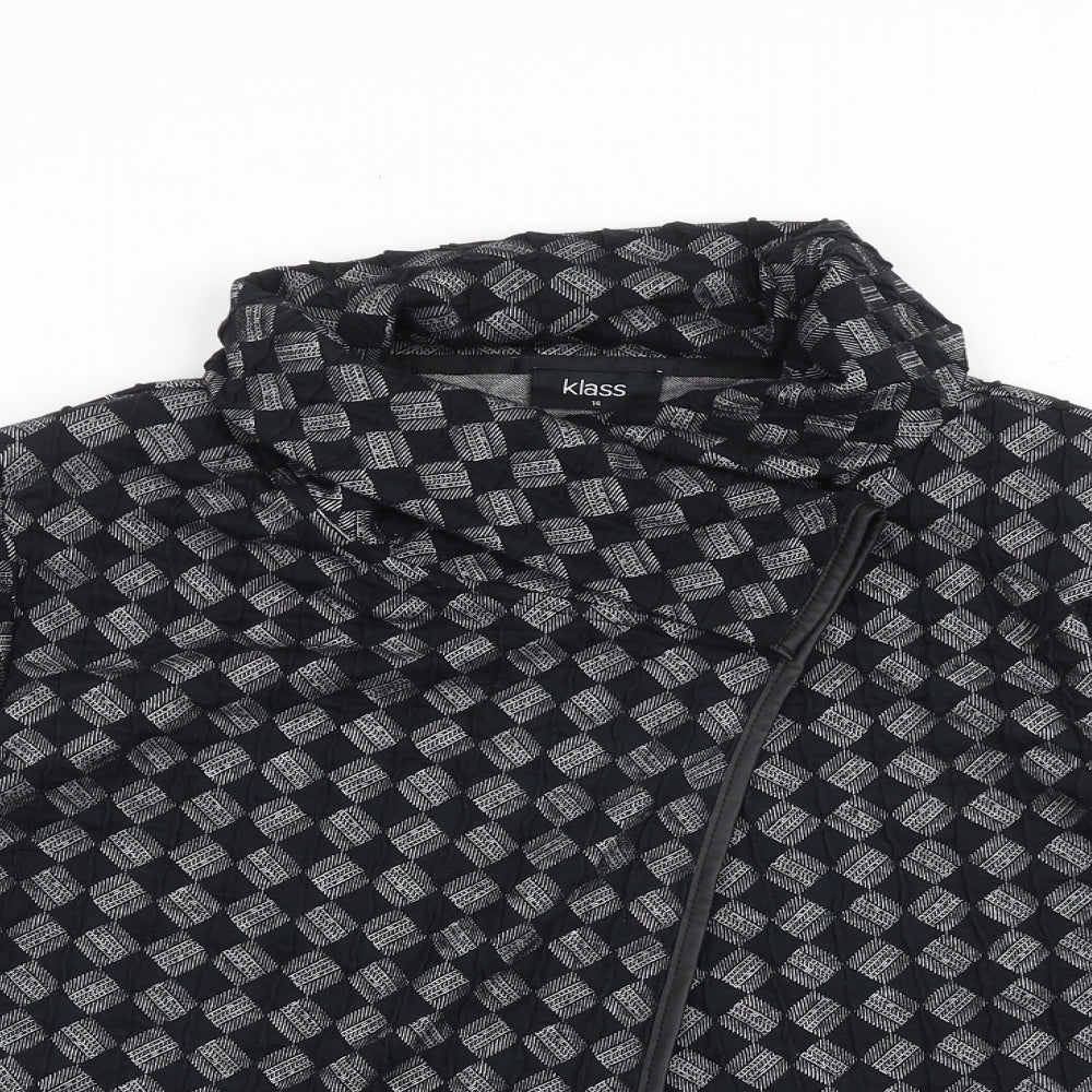 Klass Womens Black Geometric Jacket Coat Size 14 Button