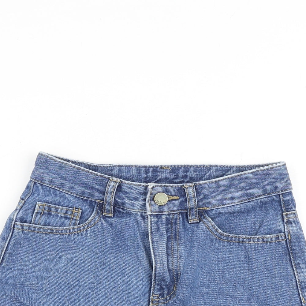 Yishion Basic Womens Blue 100% Cotton Basic Shorts Size 24 in L3 in Regular Zip