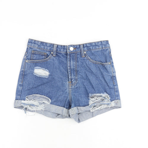 Momokrom Womens Blue 100% Cotton Basic Shorts Size 8 L3 in Regular Zip