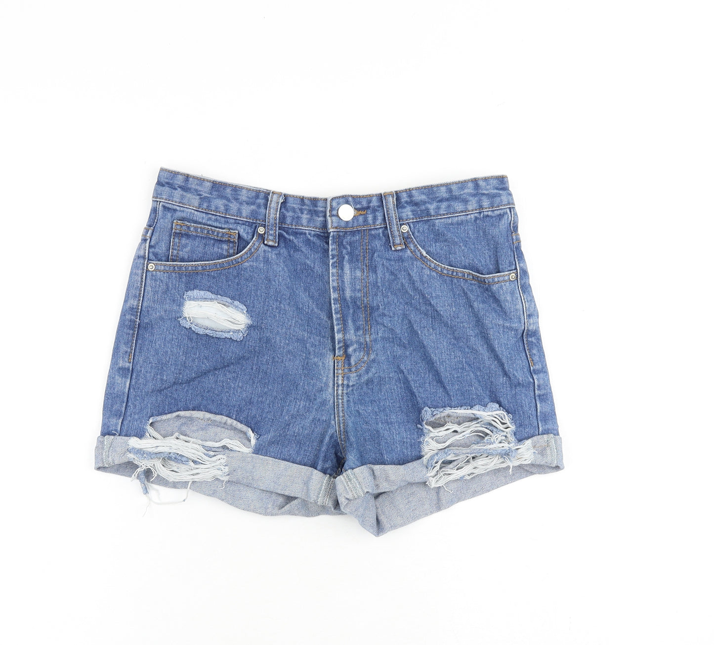Momokrom Womens Blue 100% Cotton Basic Shorts Size 8 L3 in Regular Zip