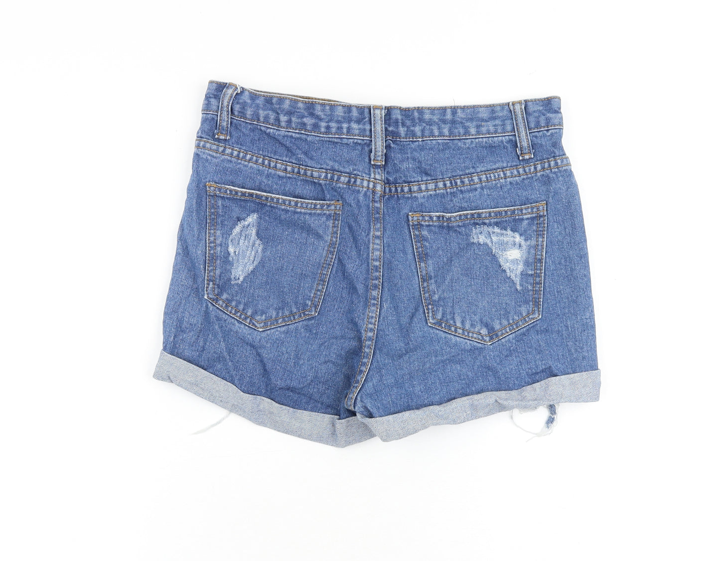 Momokrom Womens Blue 100% Cotton Basic Shorts Size 8 L3 in Regular Zip