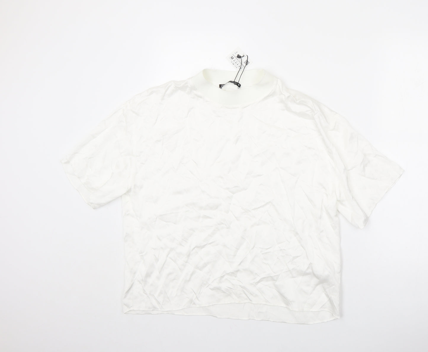 Zara Womens Ivory Viscose Basic T-Shirt Size M Crew Neck