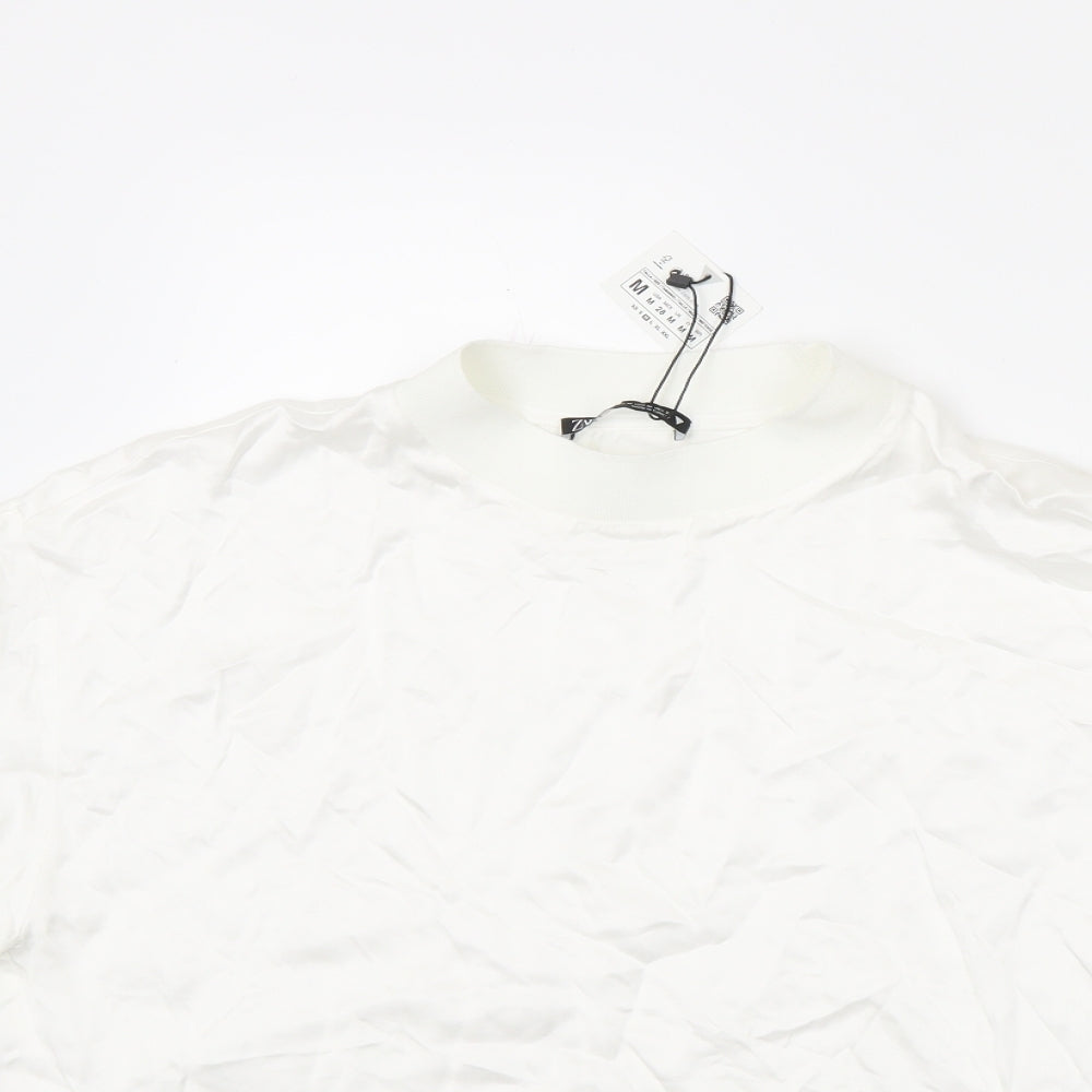 Zara Womens Ivory Viscose Basic T-Shirt Size M Crew Neck