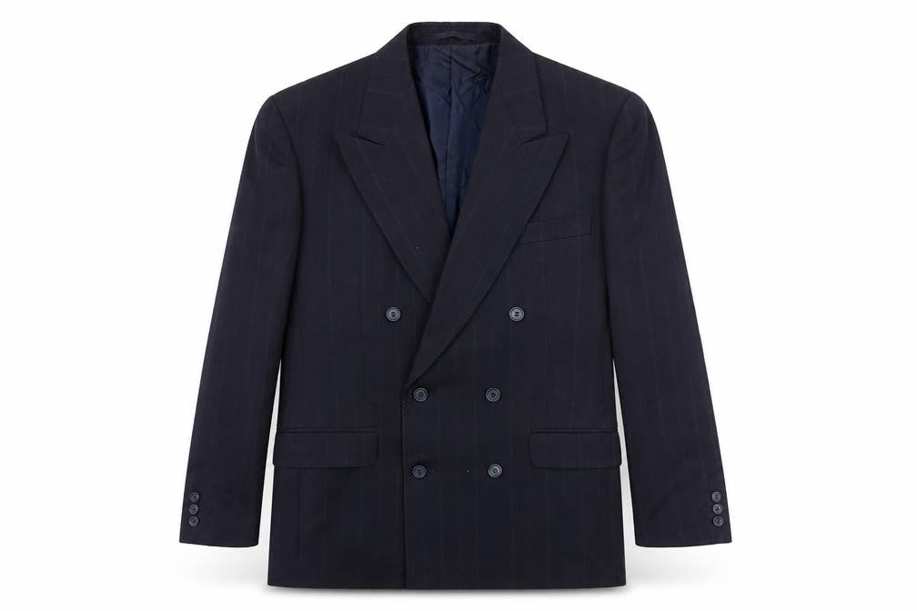 Front view of MR Harry men’s blue striped polyester jacket suit jacket, size 42, regular