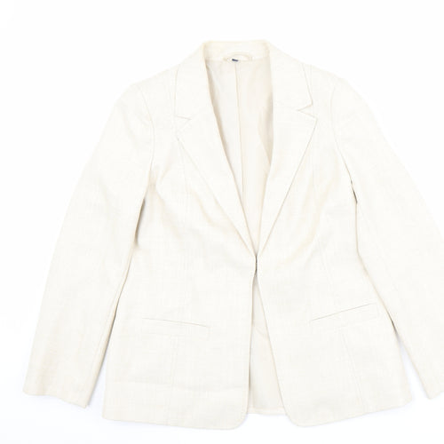EWM Womens Beige Jacket Blazer Size 12 Hook & Eye