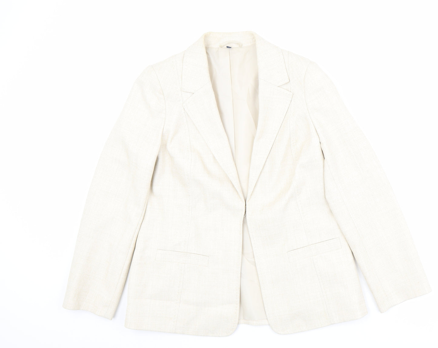 EWM Womens Beige Jacket Blazer Size 12 Hook & Eye