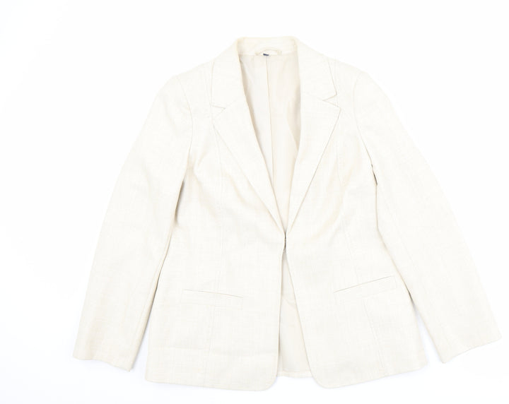 EWM Womens Beige Jacket Blazer Size 12 Hook & Eye