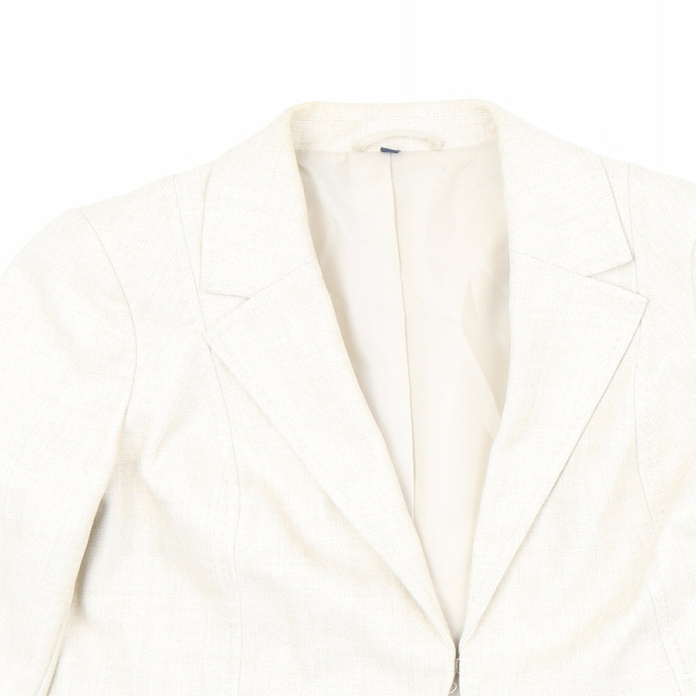 EWM Womens Beige Jacket Blazer Size 12 Hook & Eye