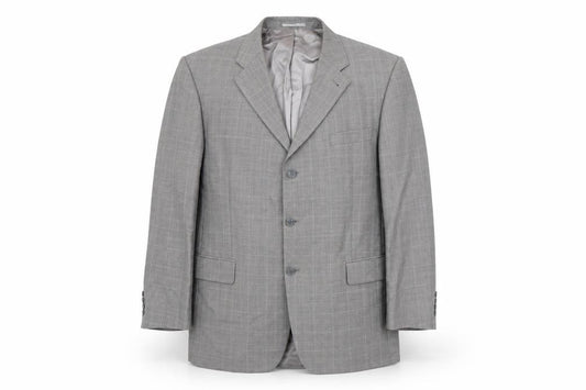 Front view of Armando men’s grey check polyester jacket suit jacket, size 46, regular