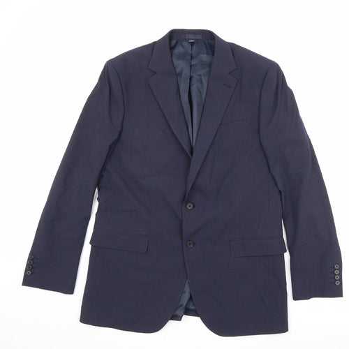 Marks and Spencer Mens Blue Striped Polyester Jacket Suit Jacket Size 42 Regular