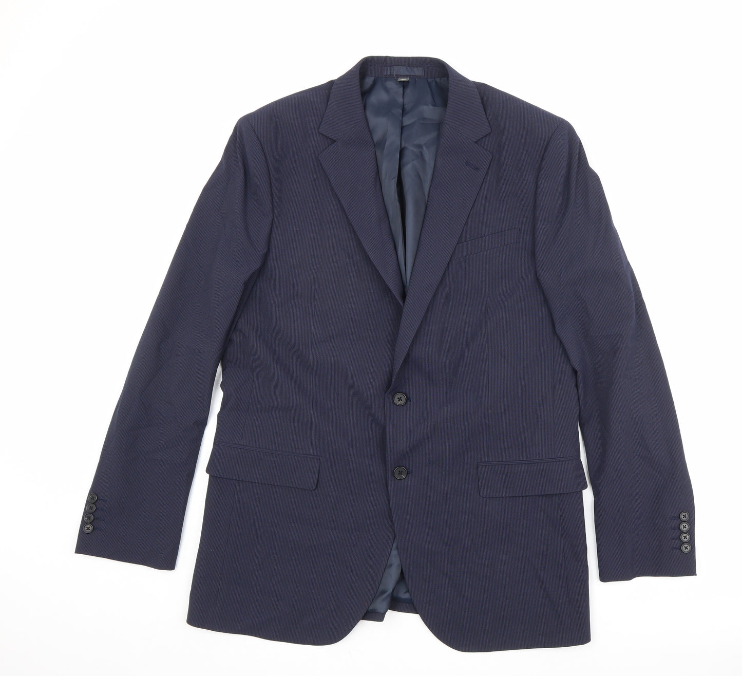 Marks and Spencer Mens Blue Striped Polyester Jacket Suit Jacket Size 42 Regular