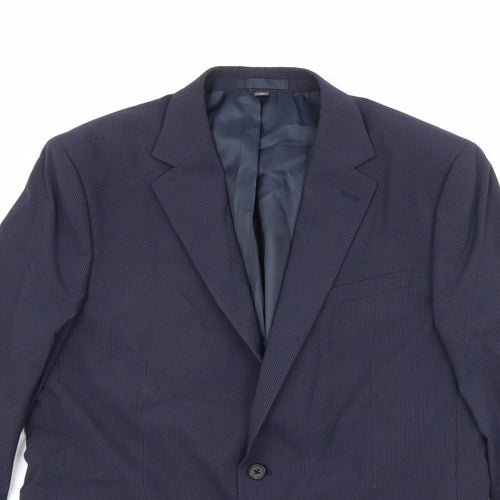Marks and Spencer Mens Blue Striped Polyester Jacket Suit Jacket Size 42 Regular