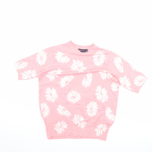 Marks and Spencer Womens Pink Crew Neck Floral Viscose Pullover Jumper Size 6 - Flowers