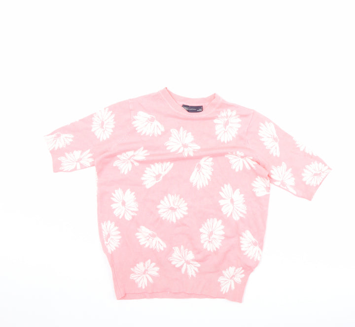 Marks and Spencer Womens Pink Crew Neck Floral Viscose Pullover Jumper Size 6 - Flowers