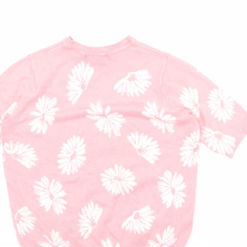 Marks and Spencer Womens Pink Crew Neck Floral Viscose Pullover Jumper Size 6 - Flowers
