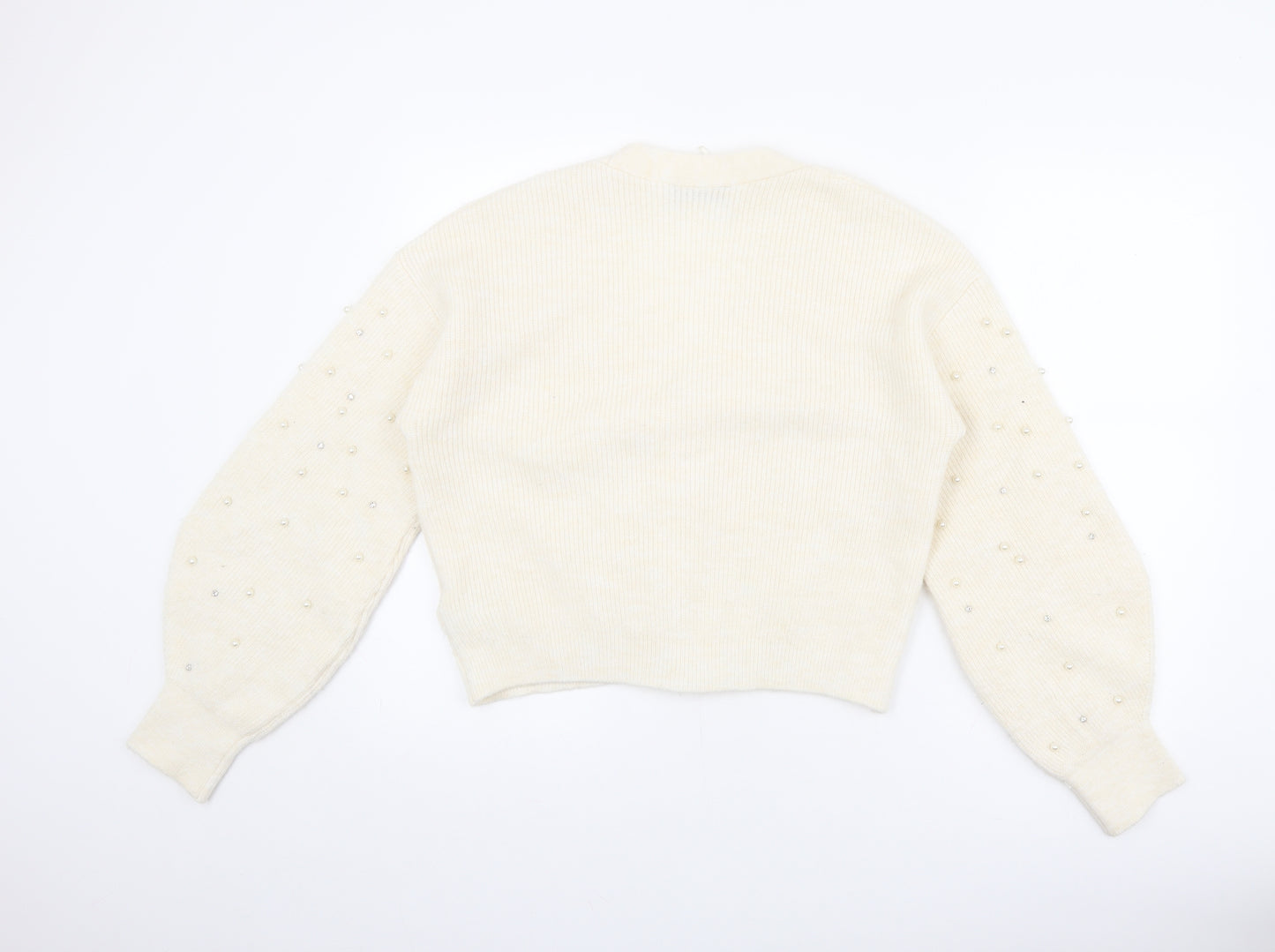 Marks and Spencer Womens Grey V-Neck Acrylic Cardigan Jumper Size S - Pearls and Jewels
