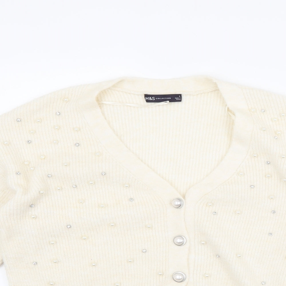 Marks and Spencer Womens Grey V-Neck Acrylic Cardigan Jumper Size S - Pearls and Jewels