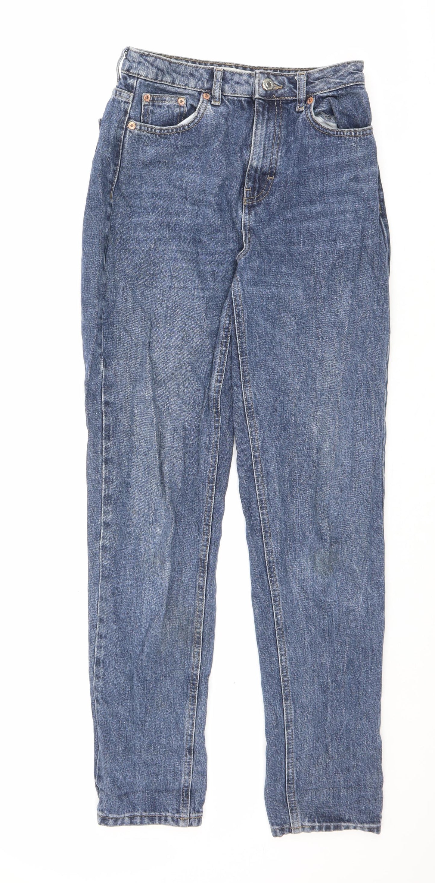 Topshop Womens Blue Cotton Mom Jeans Size 26 in L34 in Regular Zip