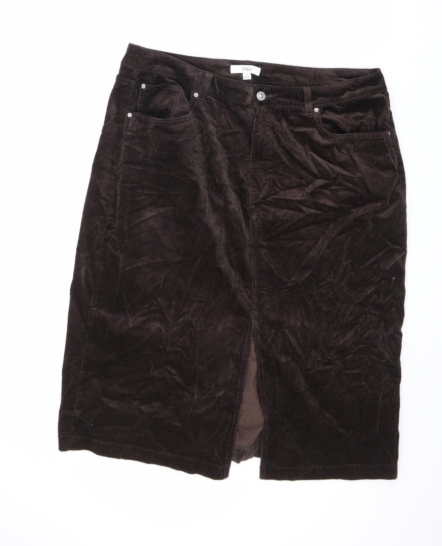 Marks and Spencer Womens Brown Cotton A-Line Skirt Size 20 Zip - Short length
