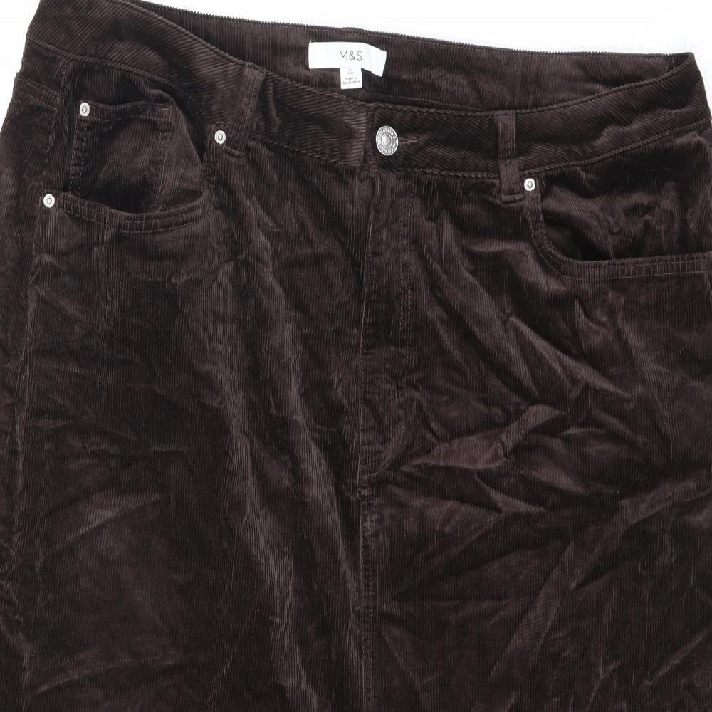 Marks and Spencer Womens Brown Cotton A-Line Skirt Size 20 Zip - Short length