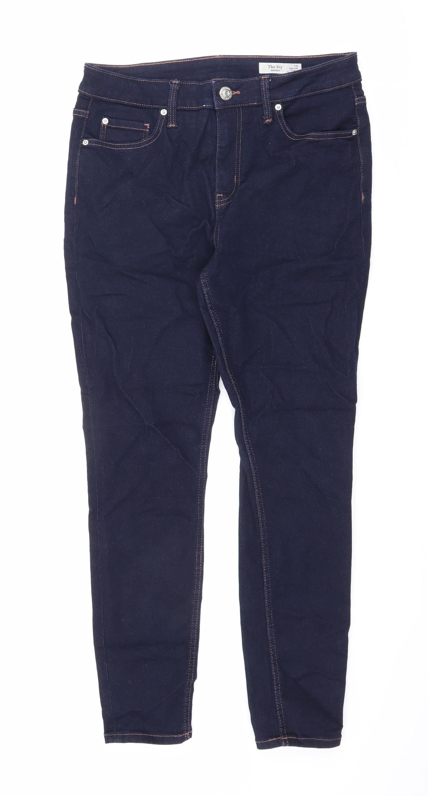 Marks and Spencer Womens Blue Cotton Skinny Jeans Size 12 L27 in Slim Zip