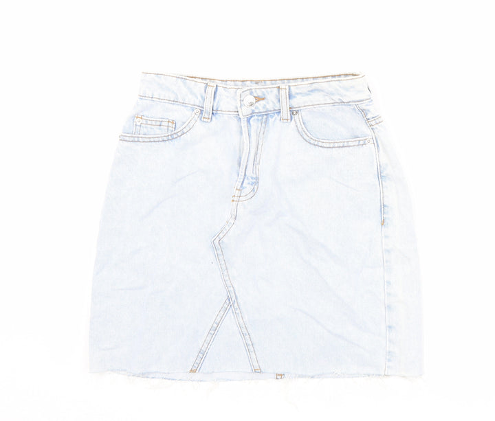 Denim & Co. Womens Blue Cotton Mini Skirt Size 6 Zip