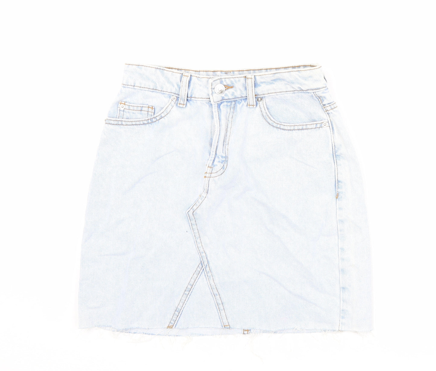 Denim & Co. Womens Blue Cotton Mini Skirt Size 6 Zip