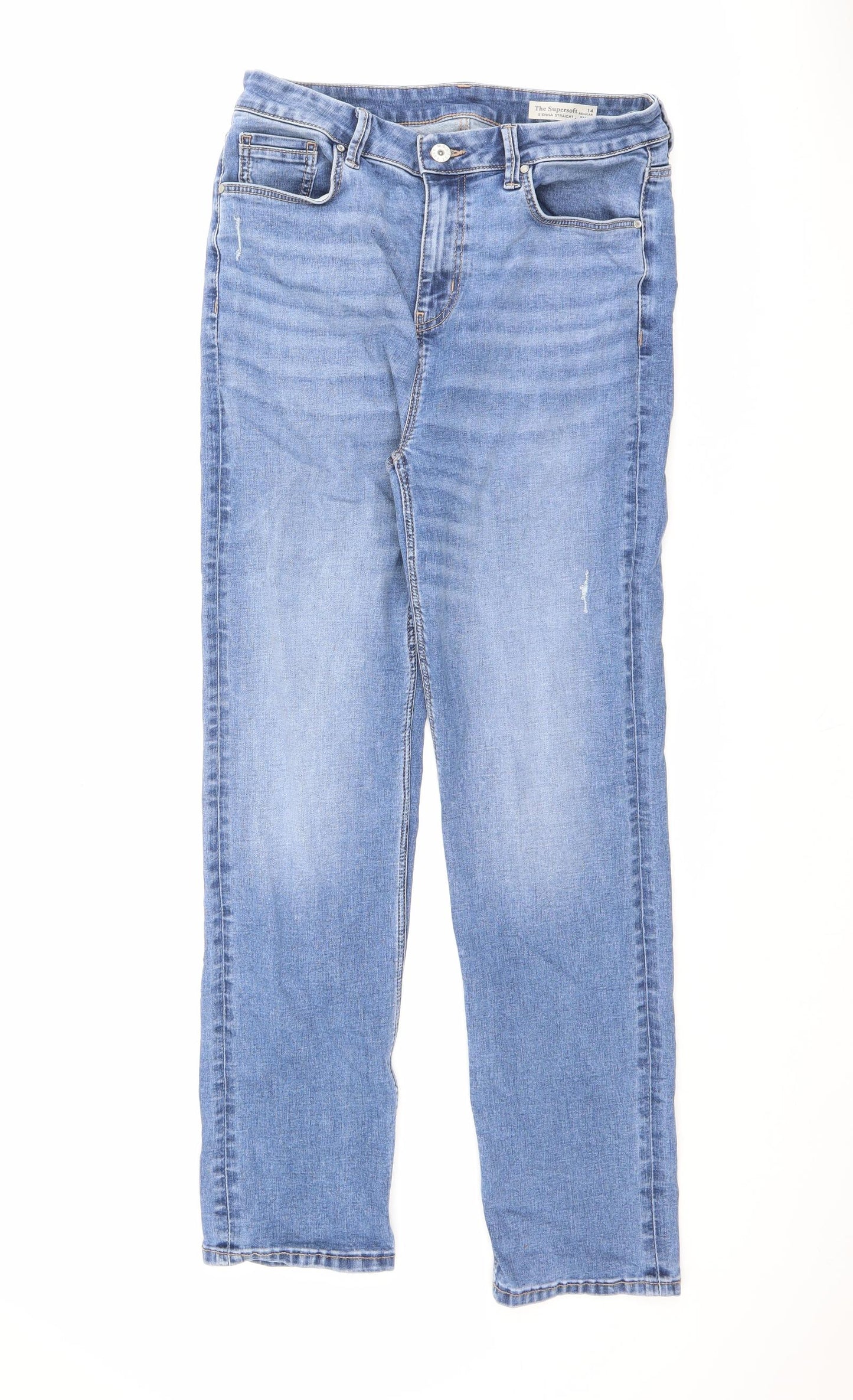 Marks and Spencer Womens Blue Cotton Straight Jeans Size 14 L30 in Regular Zip